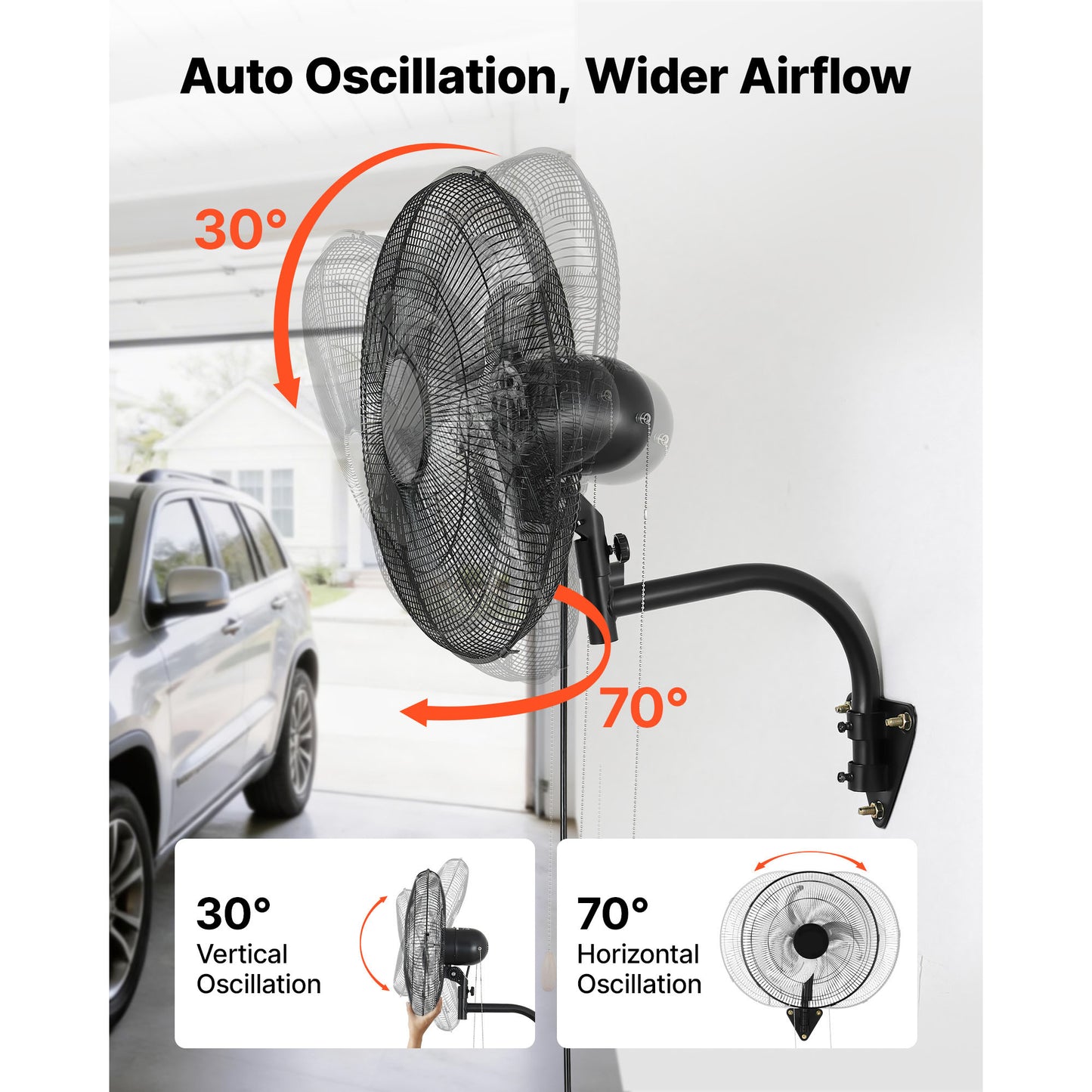 18-Inch Wall Mount Oscillating Fan - 3-Speed Industrial Garage & Workshop Fan