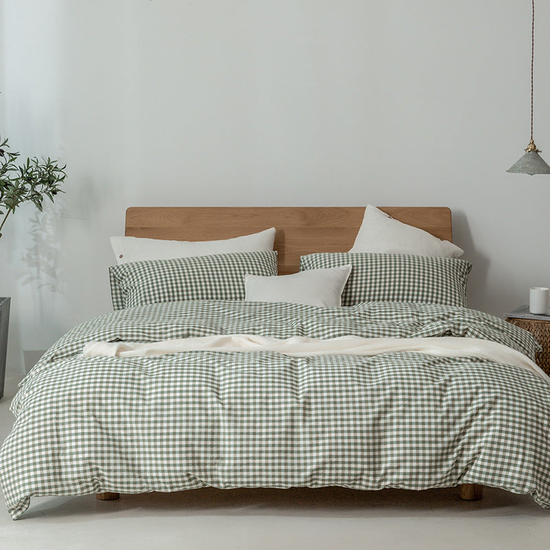 Pure Color Plaid Duvet Cover Set for Single and Double Beds - Cotton Bed Linen