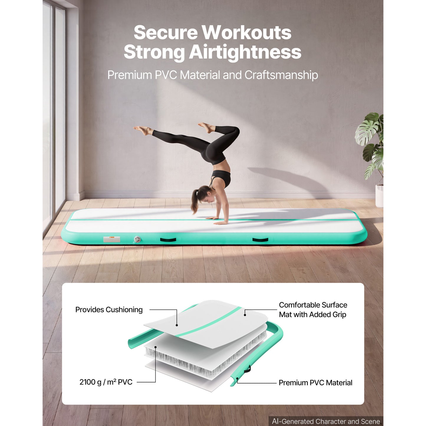 Inflatable Gymnastics Air Mat - 10 Ft Tumble Track with Electric Pump, 4 Inch Thick, Suitable for Home, Gym, Outdoor & Water Activities