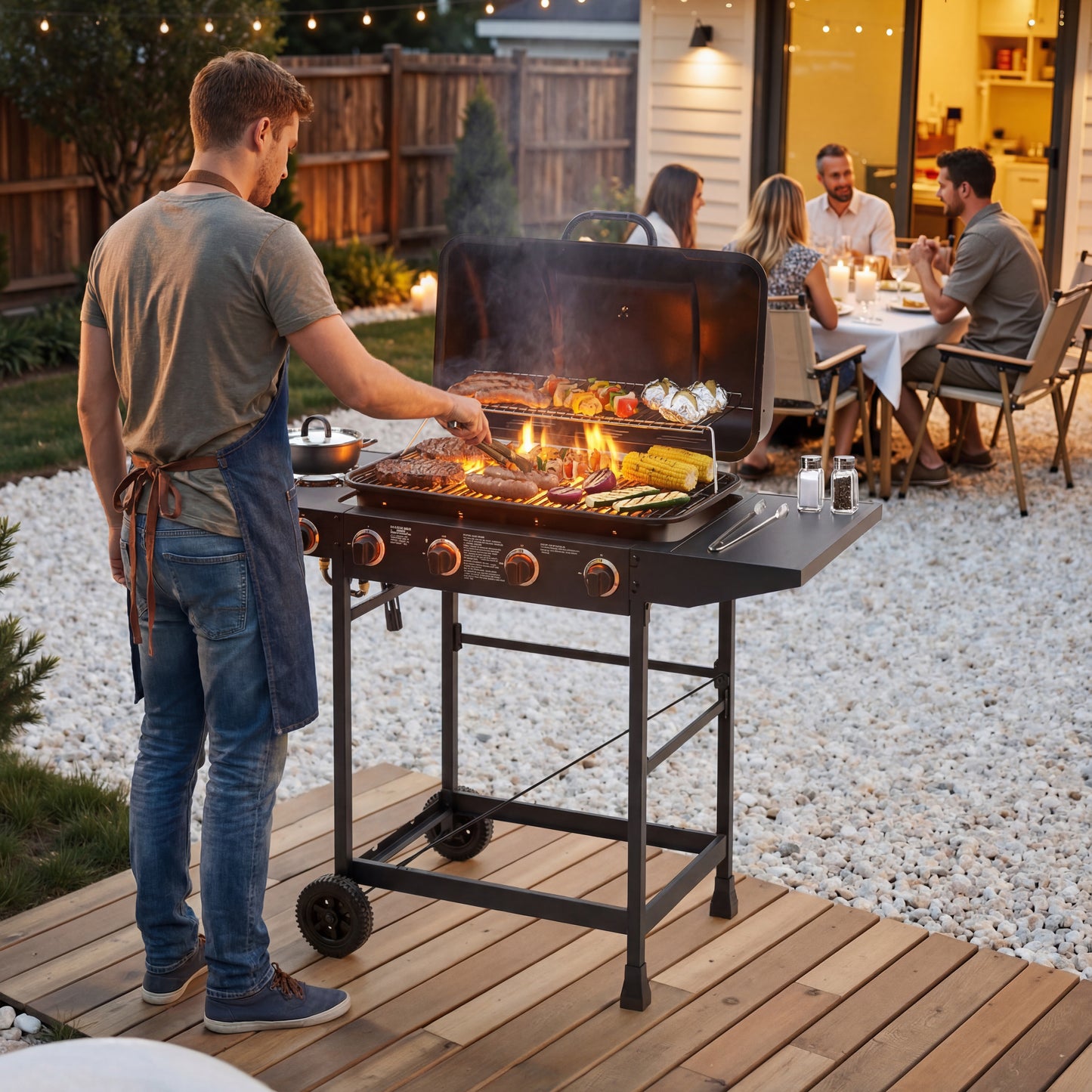 4 Burner Propane Gas Grill with Side Burner - Black