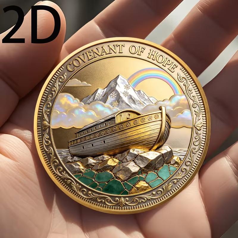 Noahs Ark Commemorative Coin - Alloy Home & Office Decor, 4cm Diameter