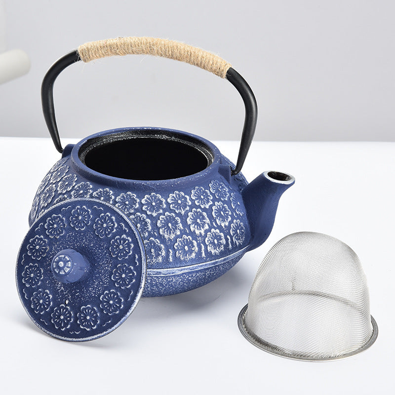 Japanese Style Cast Iron Water Boiling Teapot with Strainer 1000ML - Blue