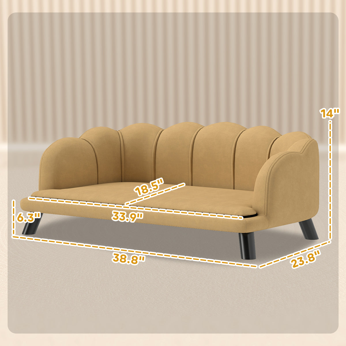 Pet Sofa Bed with Velvet Cushion & Solid Wood Legs for Medium & Large Dogs