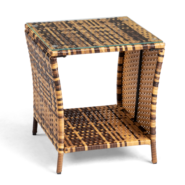 Glass Surface Yellow Gradient Rattan Side Table - Modern Home Decor