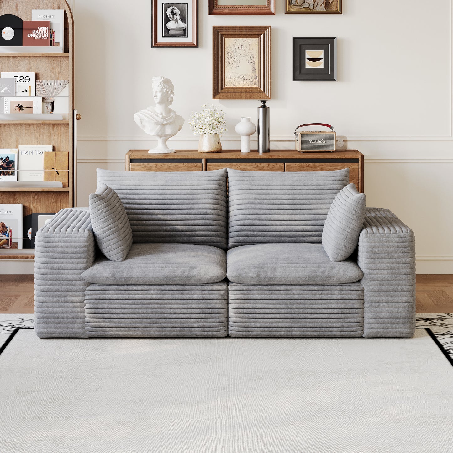 71" Cloud Sofa - Grey Corduroy Fabric, Deep Seat, Removable Cushion