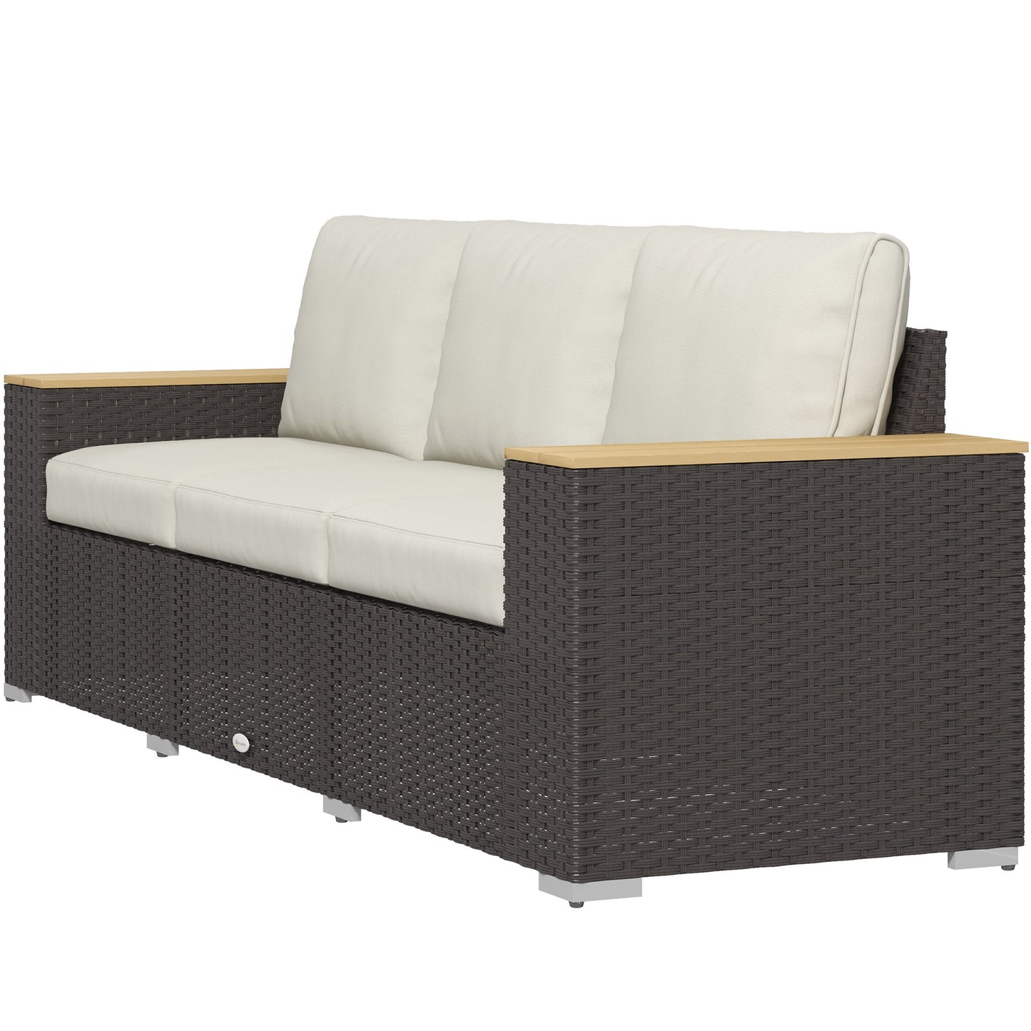 3-Seat Outdoor Wicker Sofa with Deep Seats & Cushions - Beige