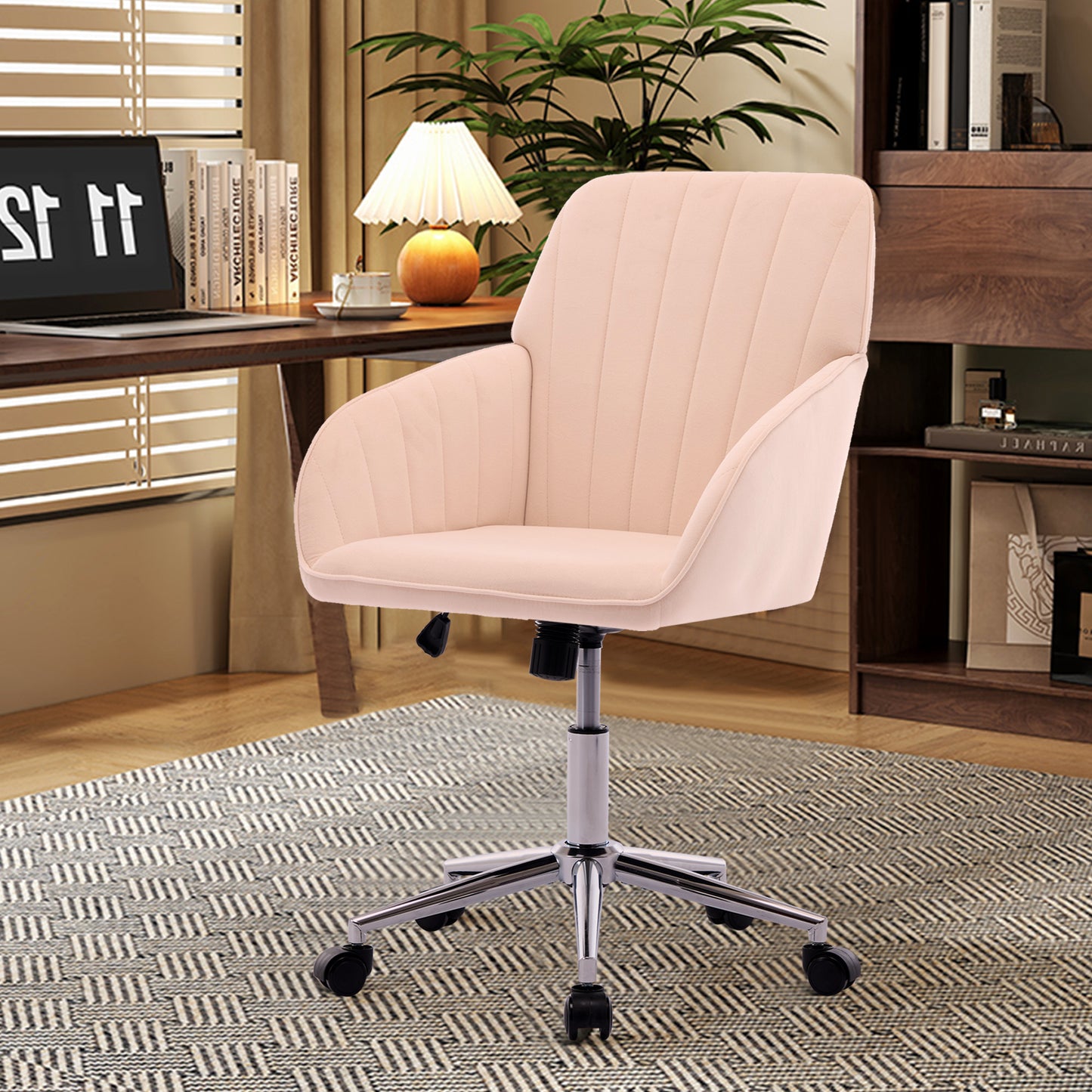 Ergonomic Adjustable Office Chair - Khaki Velvet Swivel Seat