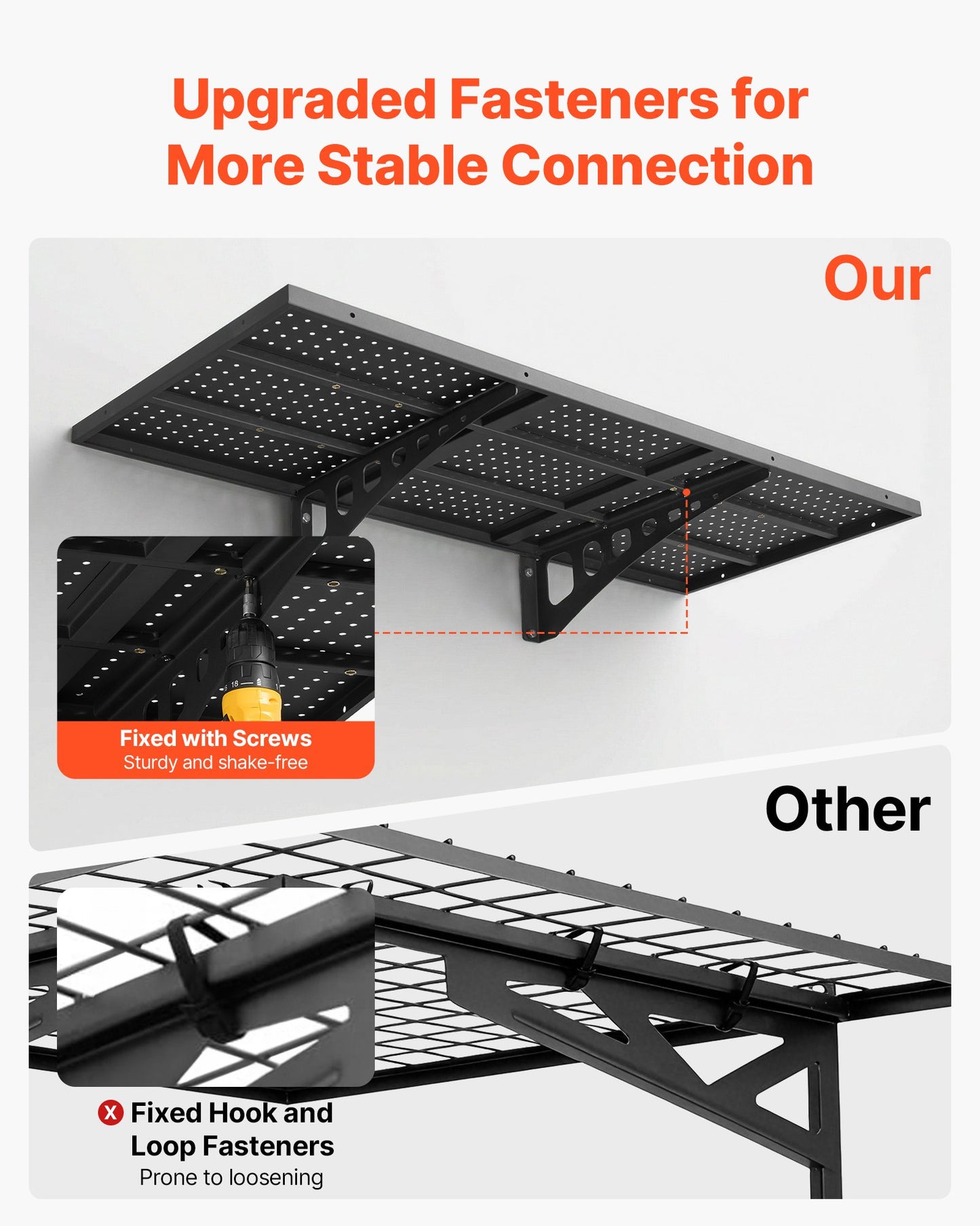 Heavy Duty Wall Garage Shelving Set - Steel Floating Storage Racks, 2-Tier, Black, 560 Lb Capacity