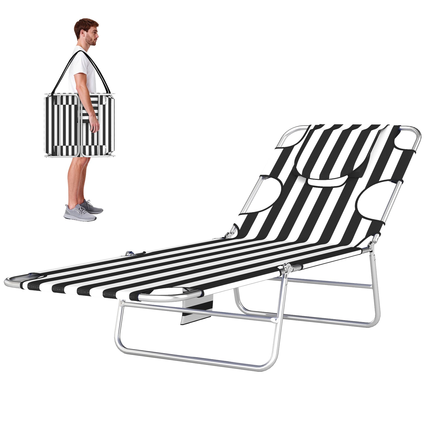 Adjustable Tanning Chair with Face Hole - Black Stripe