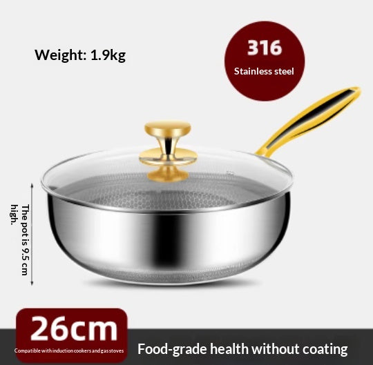 Stainless Steel Double-Sided Honeycomb Fry Pan Non-Stick Coating-Free Kitchen Cookware