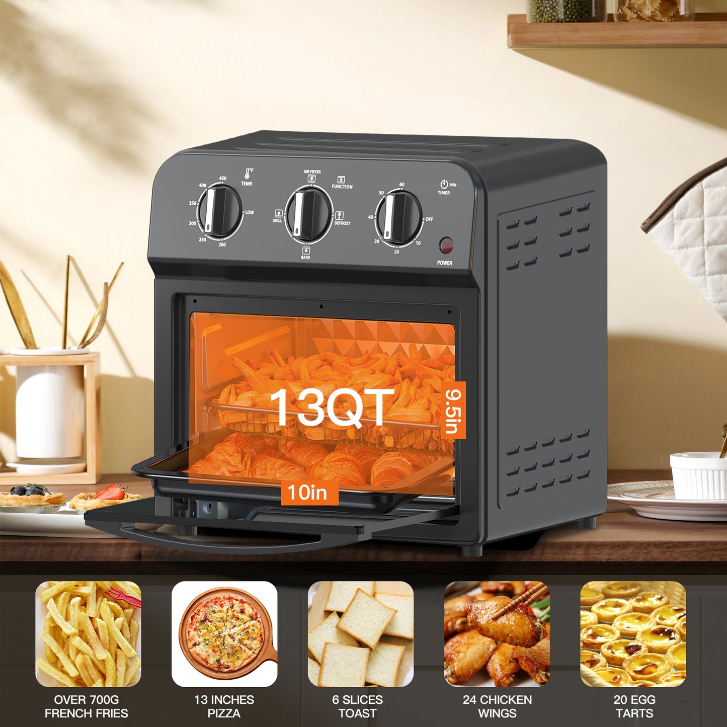 13QT Air Fryer Toaster Oven - 7-in-1 Convection Cooking