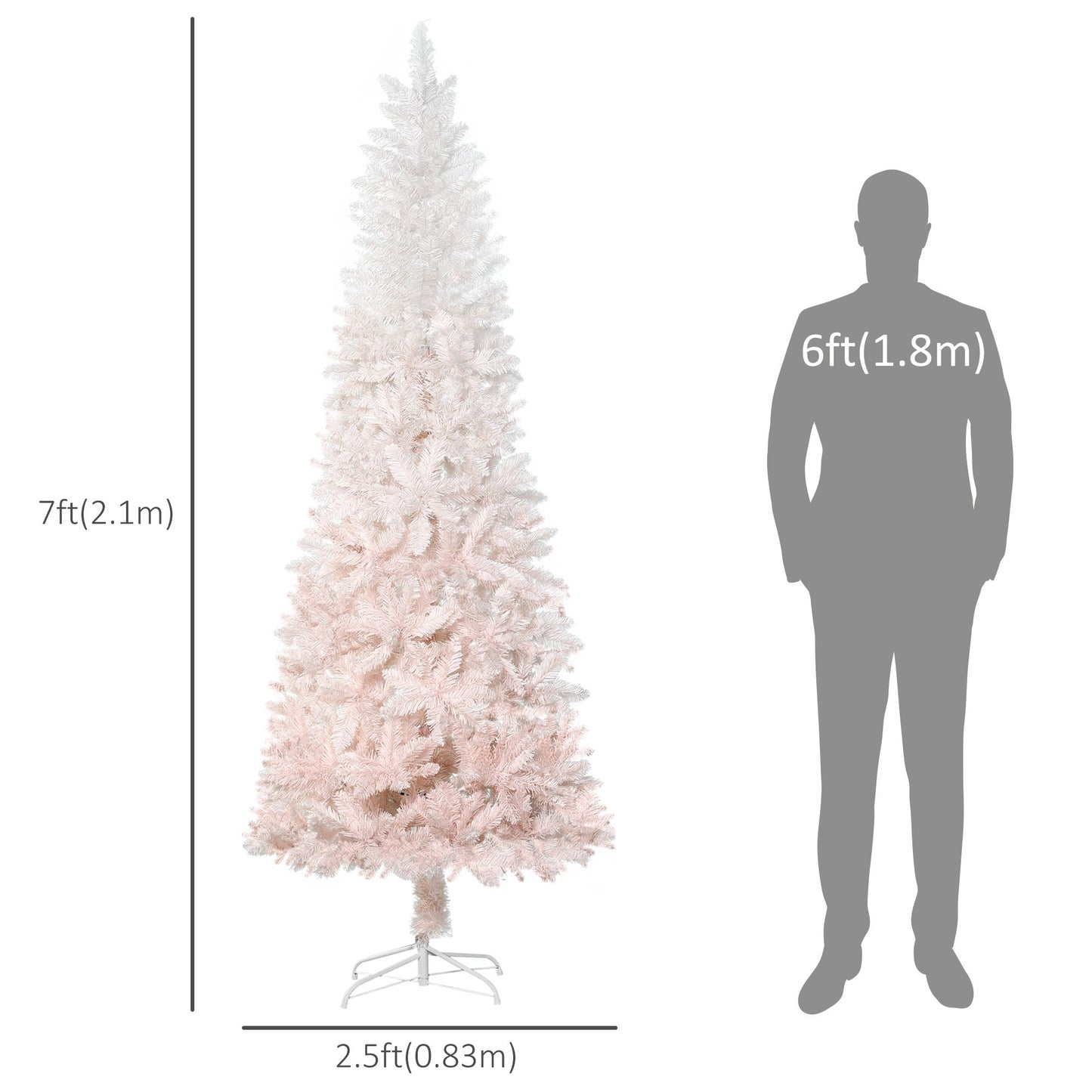 7ft Pink and White Pencil Artificial Christmas Tree - Auto Open