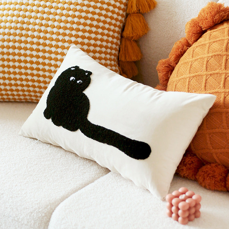 Modern Minimalist Cat Embroidered Cushion - Home Decor Throw Pillow