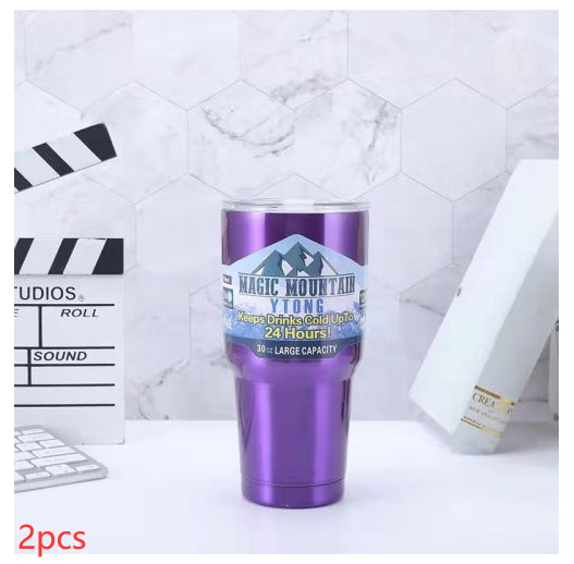 Large Capacity Stainless Steel Travel Insulated Car Mug with Straw & Brush