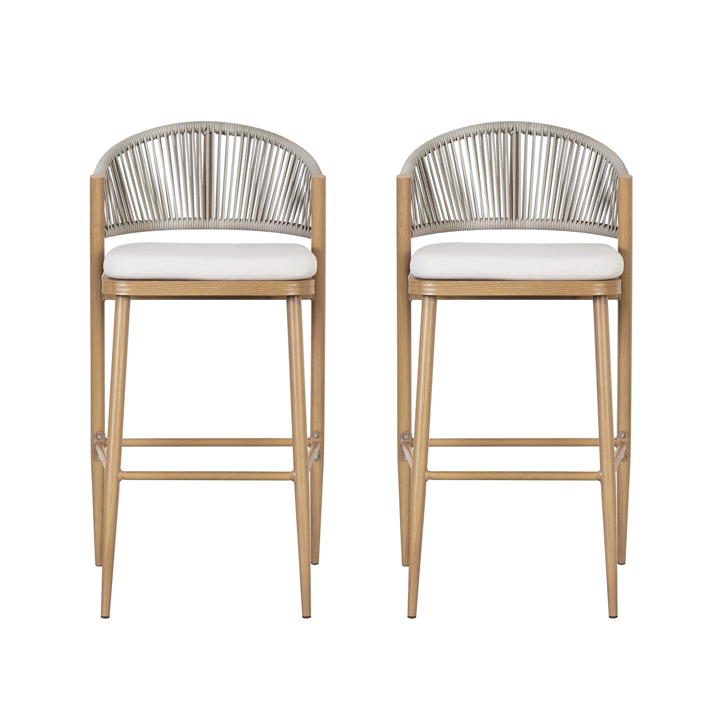 Outdoor 30.25 Seat Height Aluminum Frame Barstools With PE Rattan