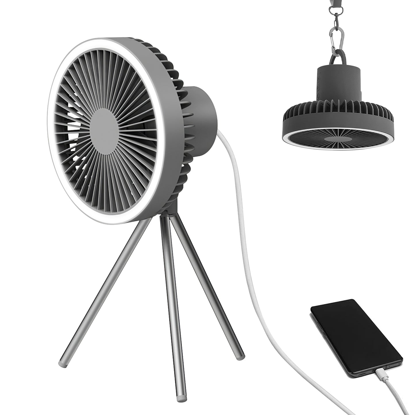 Portable Camping Fan with Lantern - 10000mAh Rechargeable Battery