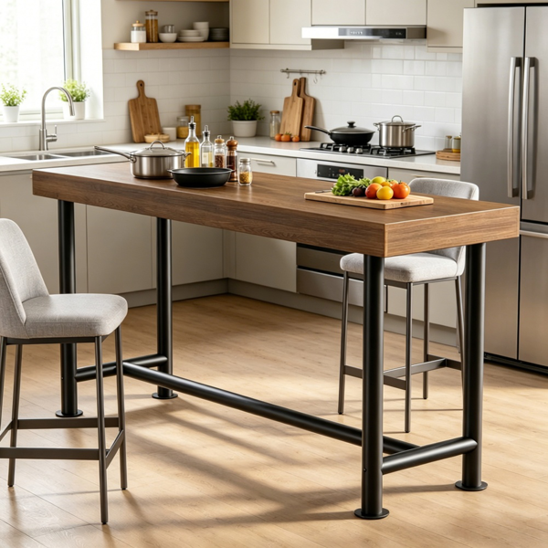 Solid Wood Bar Table - Chic Industrial Design, Space-Efficient