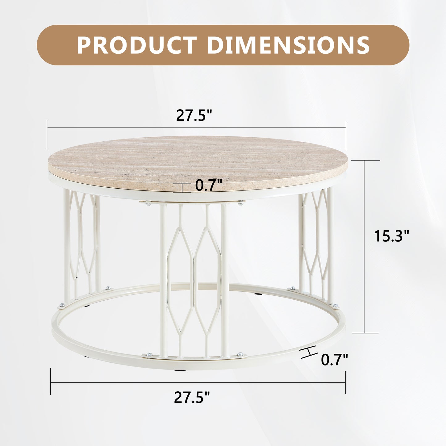 Round MDF Coffee Table with Stone-Effect Texture - 27.5"