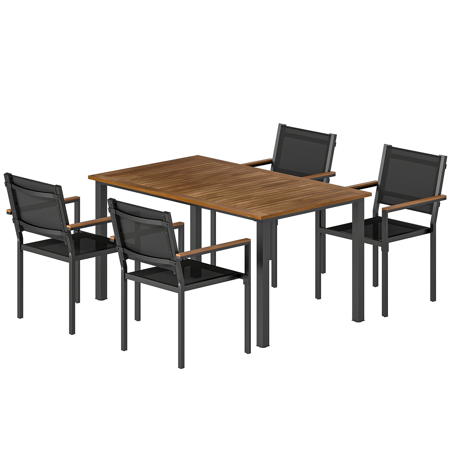 Outdoor Dining Set for 4 - 59" Acacia Wood Table & Stackable Chairs