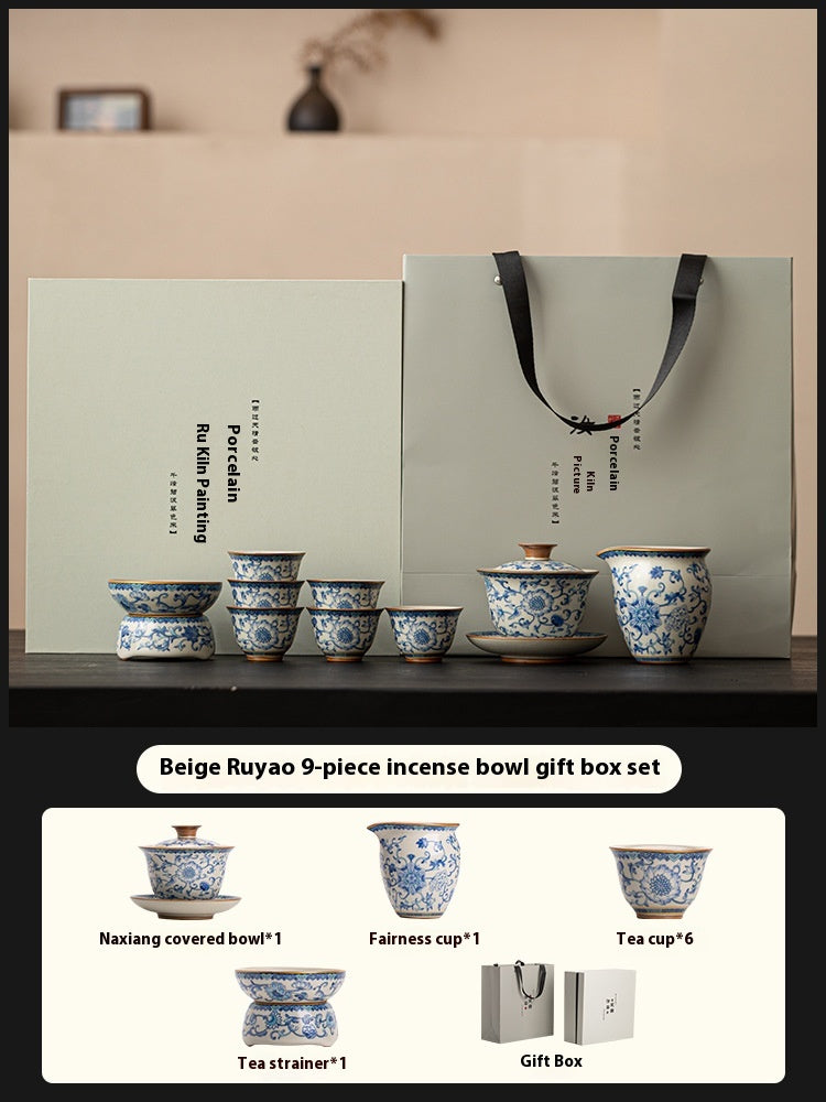 Elegant Blue and White Ru Ware Tea Cup Set with Multiple Variants