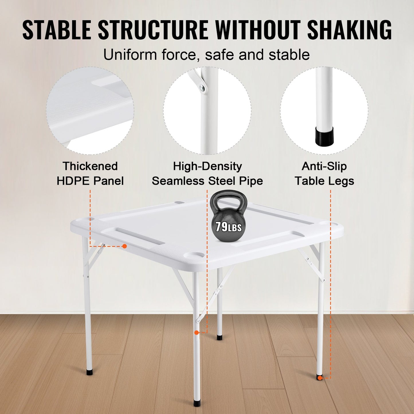 Folding Mahjong Table for 4 Players with Cup Holders - White