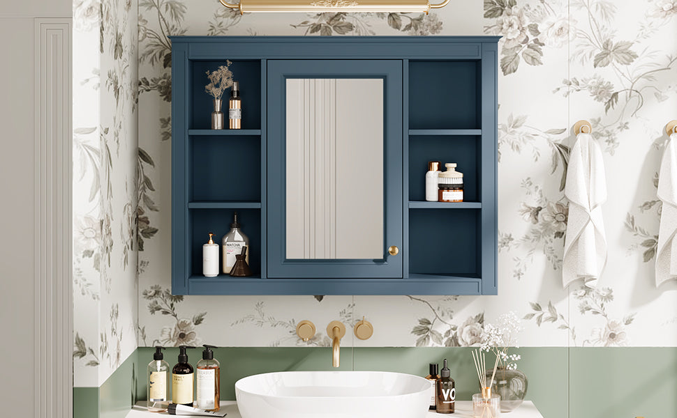 35'' x 28'' Wall Mounted Bathroom Storage Cabinet with Mirror - Indigo Blue