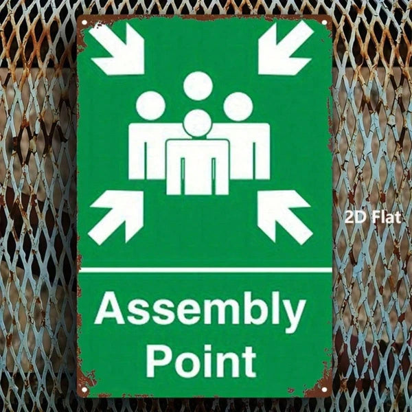 Emergency Assembly Point Sign - Metal Safety Indicator 8x12