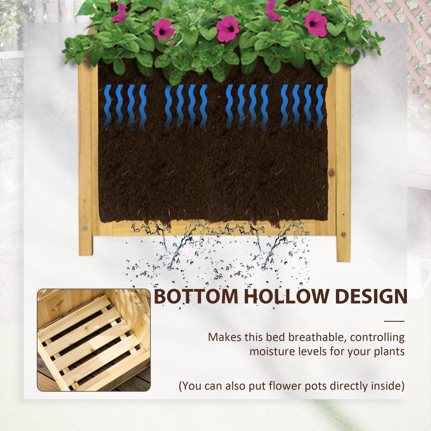 Wooden Raised Garden Bed with Trellis for Vines Vegetables Herbs - Natural 1560x440x90mm