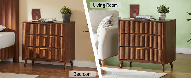 Mid-Century Modern 3-Drawer Dresser - Fluted Walnut Chest