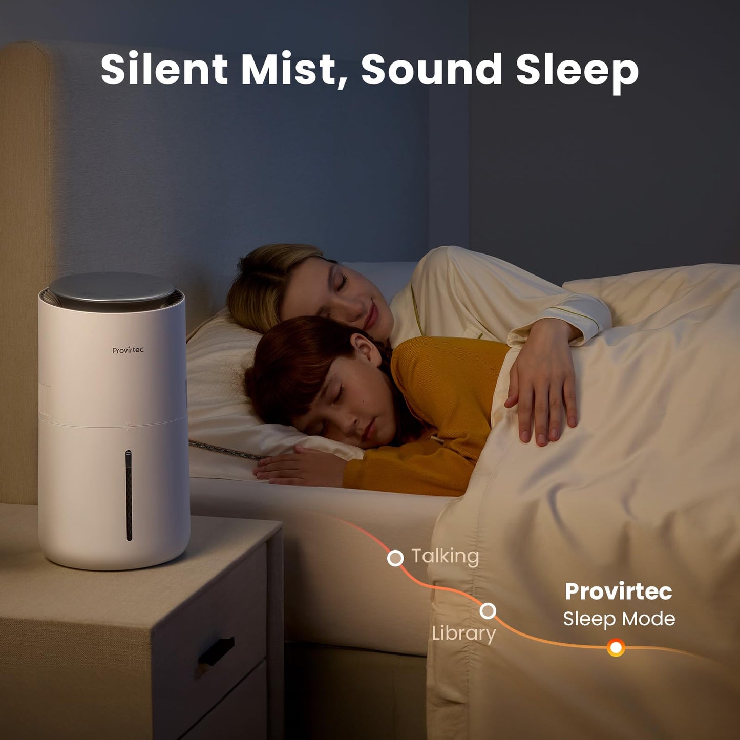 Small Evaporative Humidifier for Bedroom with Auto Humidity Control, 3L Water Tank, Night Light, Washable Filter, No White Dust