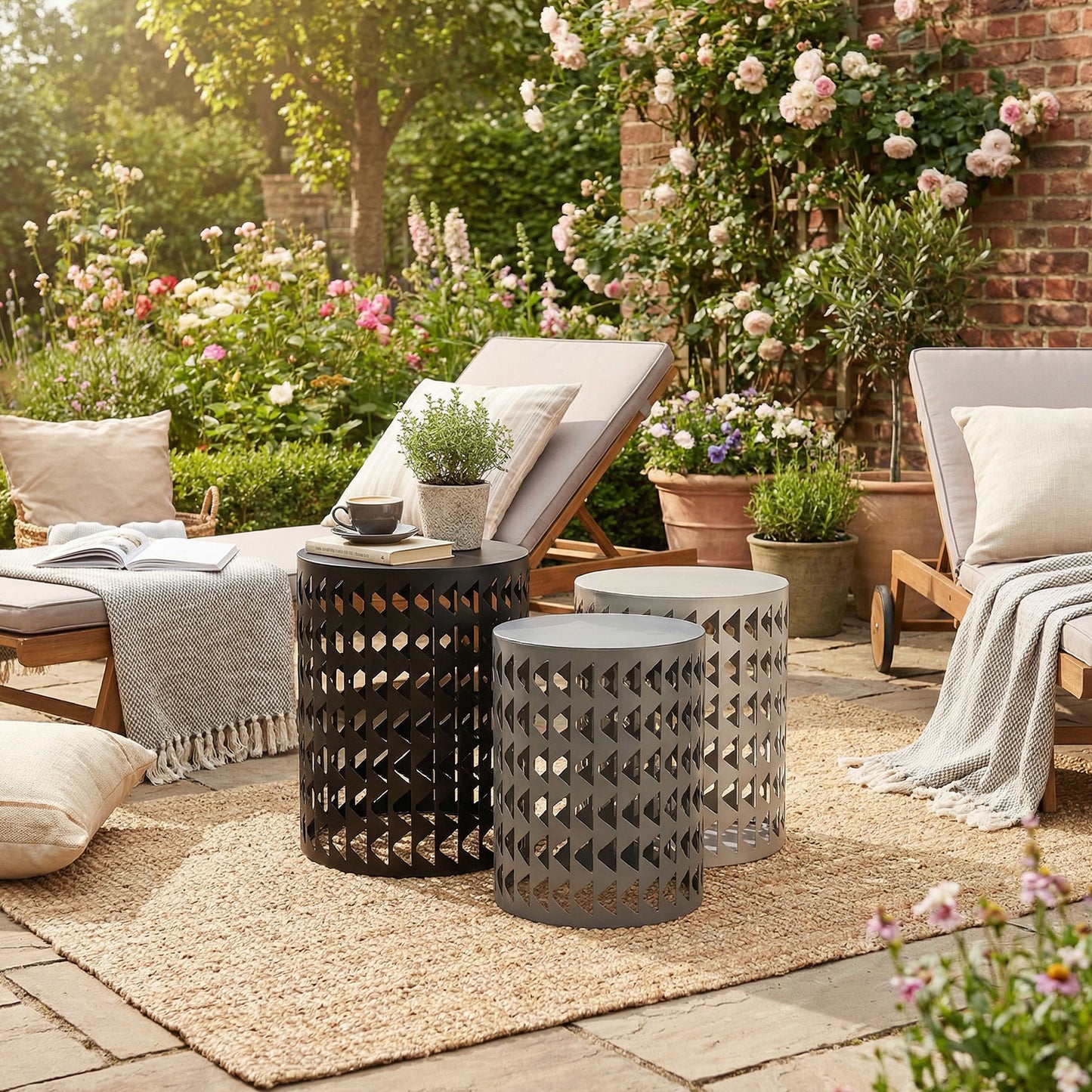 Nesting Round Metal End Tables Set of 3 - Black & Gray