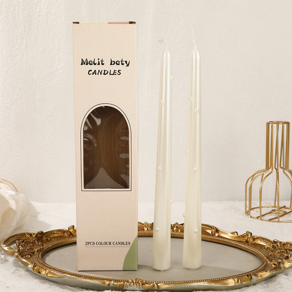 European-Style Electroplated Colored Pearl Long-Stem Candle for Home Use Smokeless
