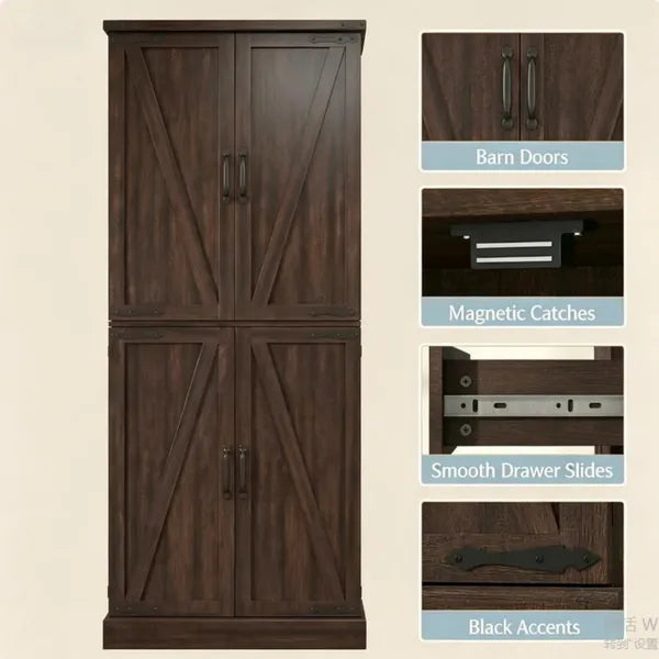 Rustic Barn Style Storage Cabinet With Adjustable Shelves 29.9 Inches