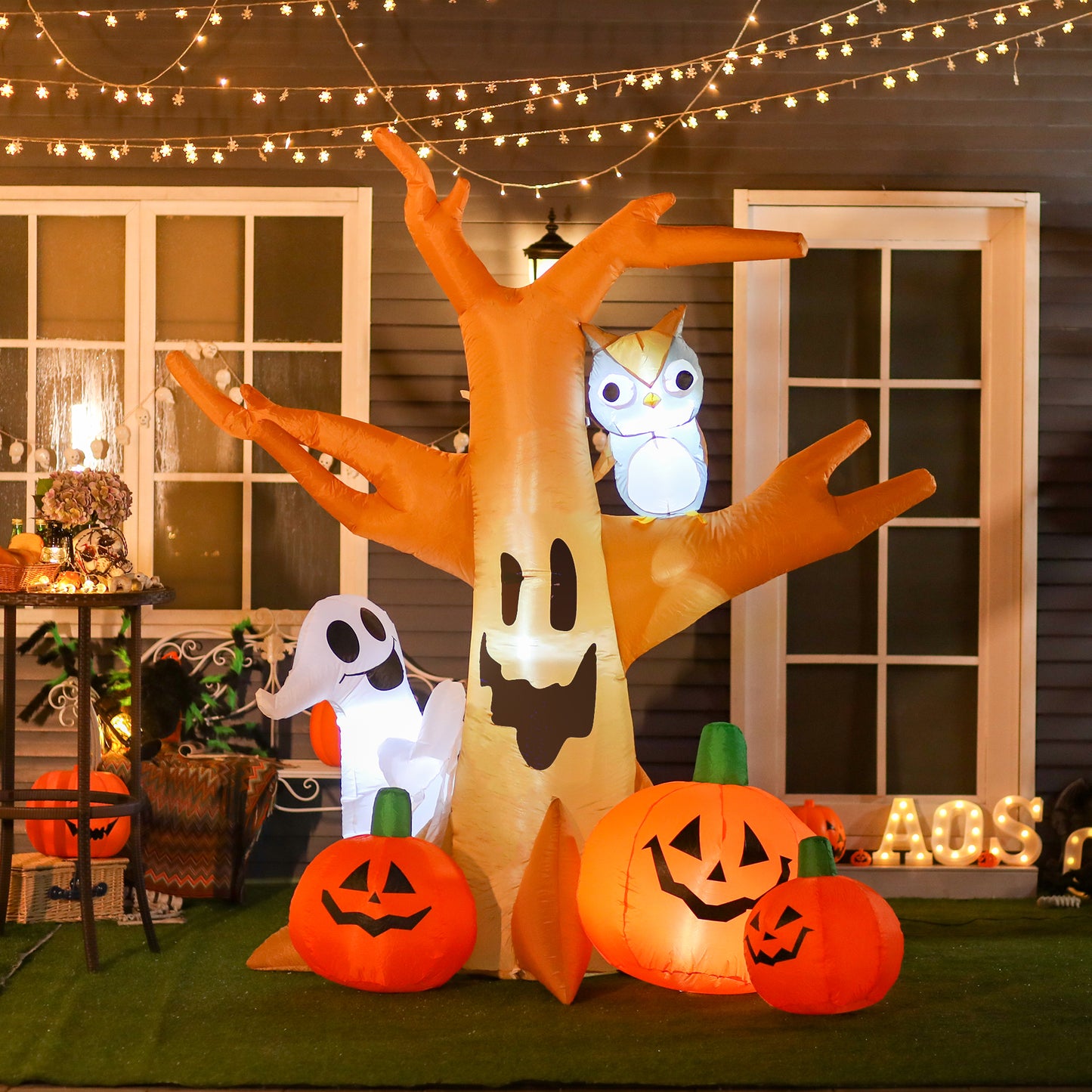 7.5' Lighted Halloween Inflatable Haunted Tree with Owl & Ghost
