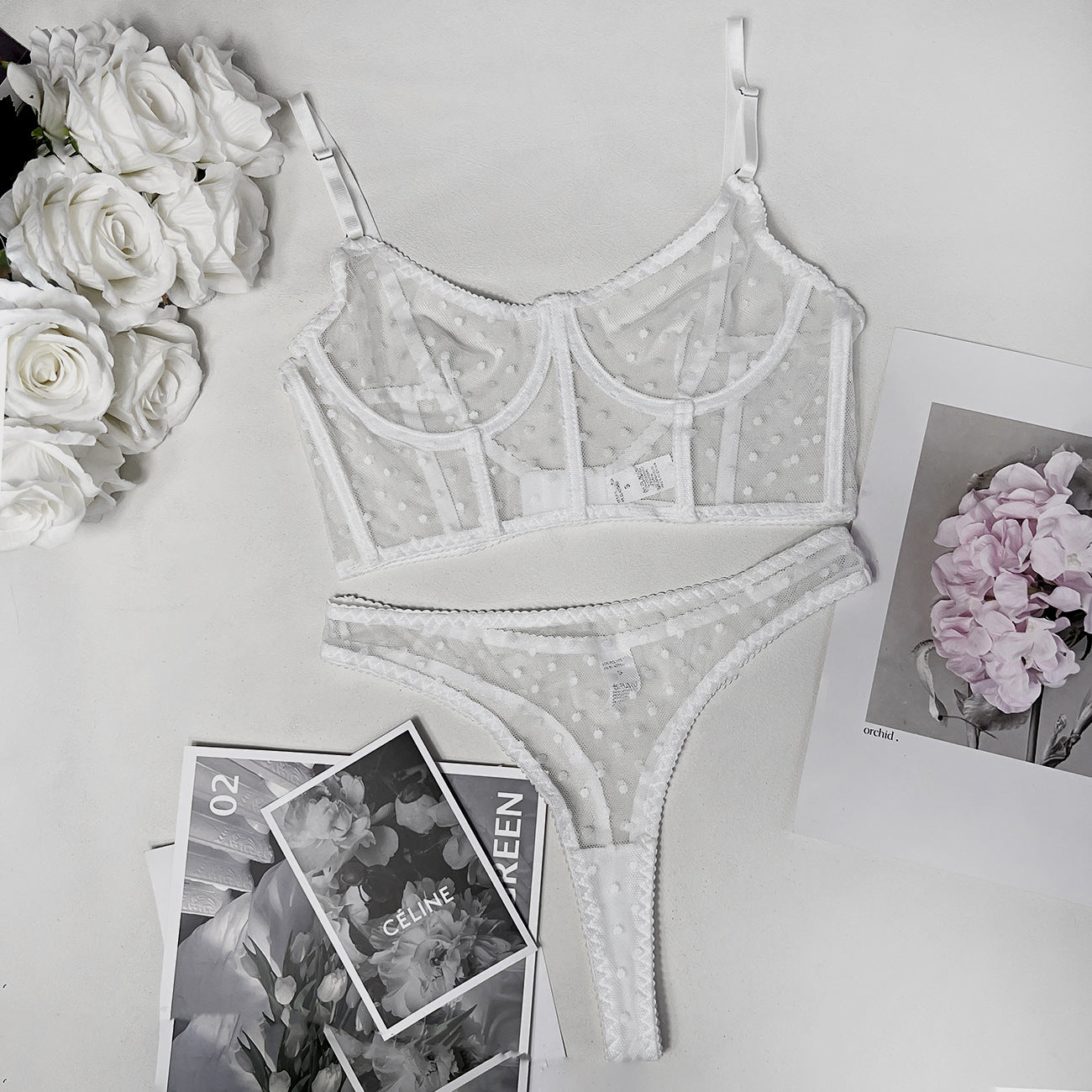 See-Through Fishbone Underwear Set for Women Polka Dot Styles