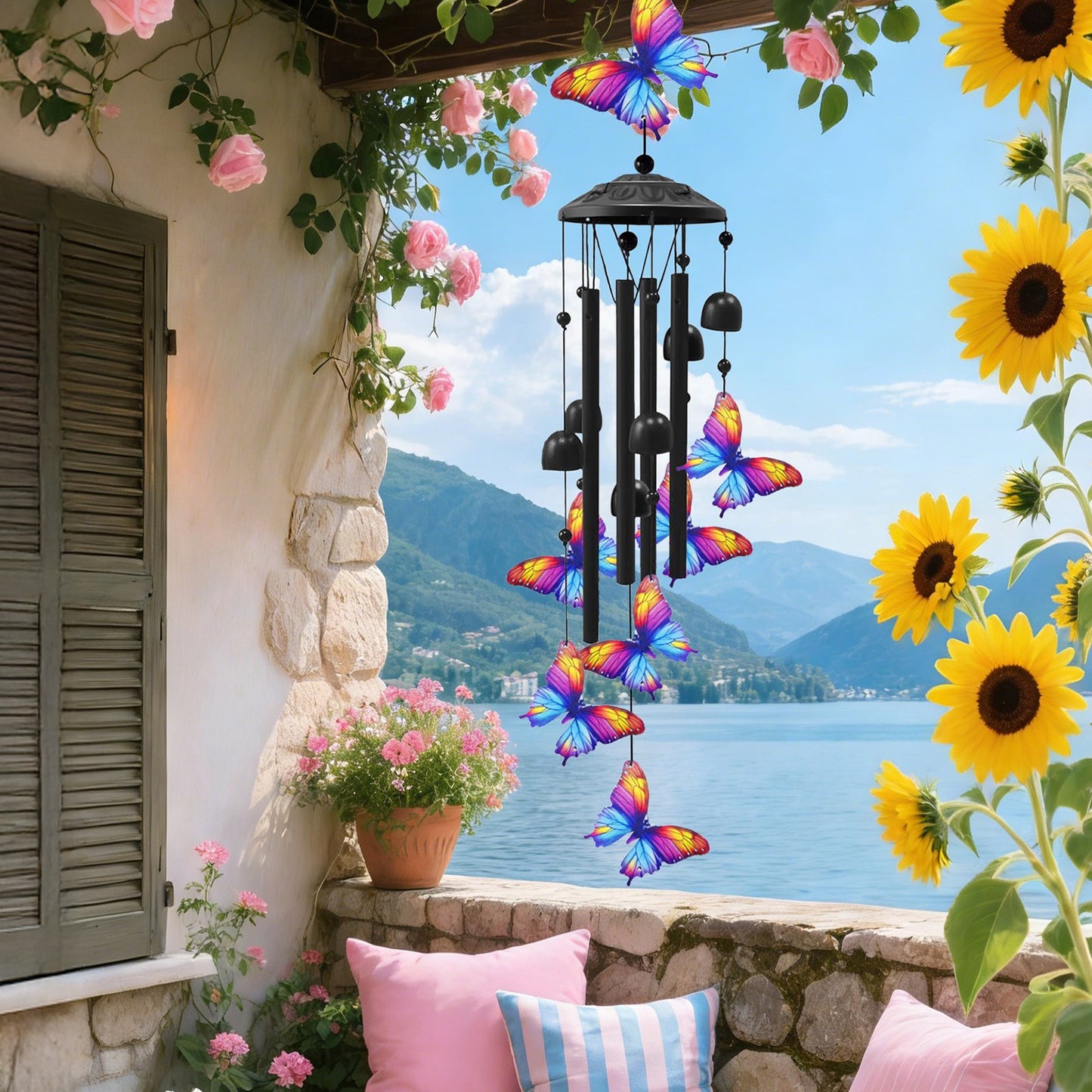 Outdoor Metal Wind Chimes with Aluminum Tubes for Garden Yard Patio Decor - Butterfly & Hummingbird Variants