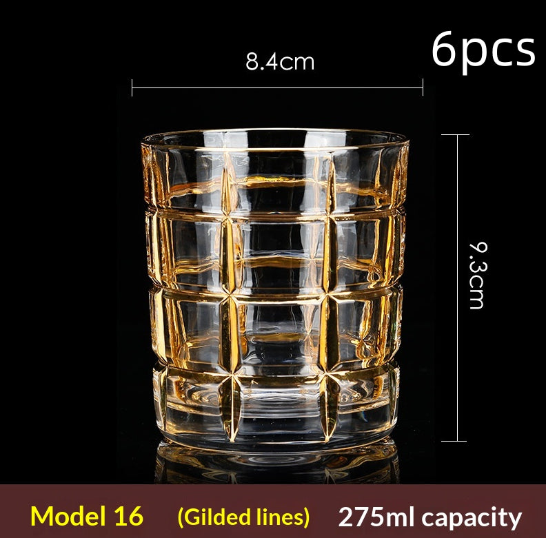 Large Gold-Trimmed Gin Crystal Glass - Vintage Drinkware for Bar & Kitchen