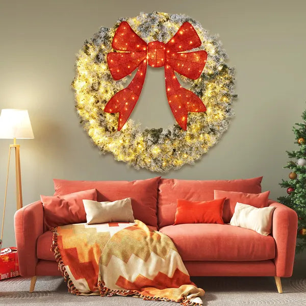 60-Inch Snow-Flocked Christmas Wreath with LED Lights