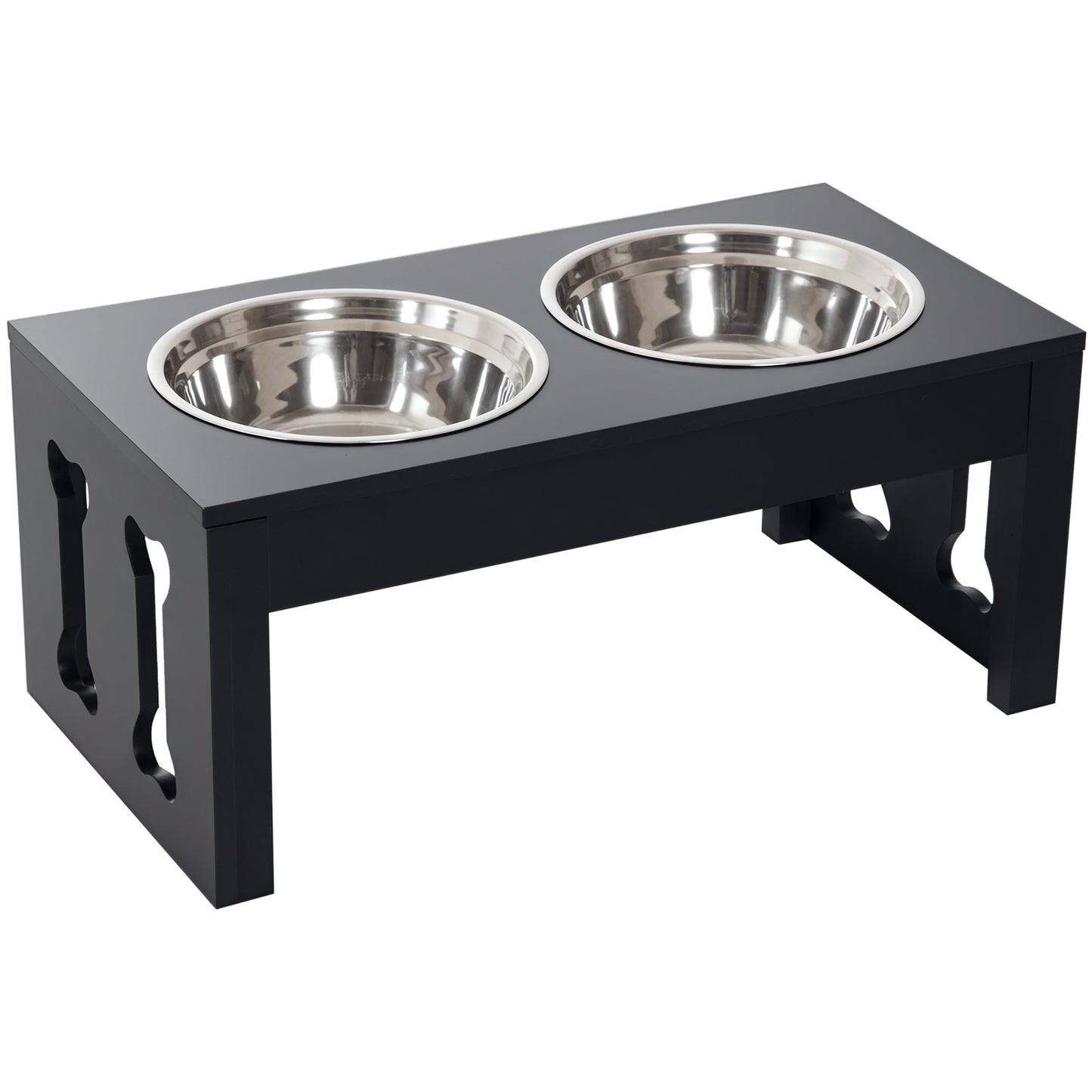 23-Inch Modern Elevated Dog Bowl Set with Stainless Steel Bowls - Black