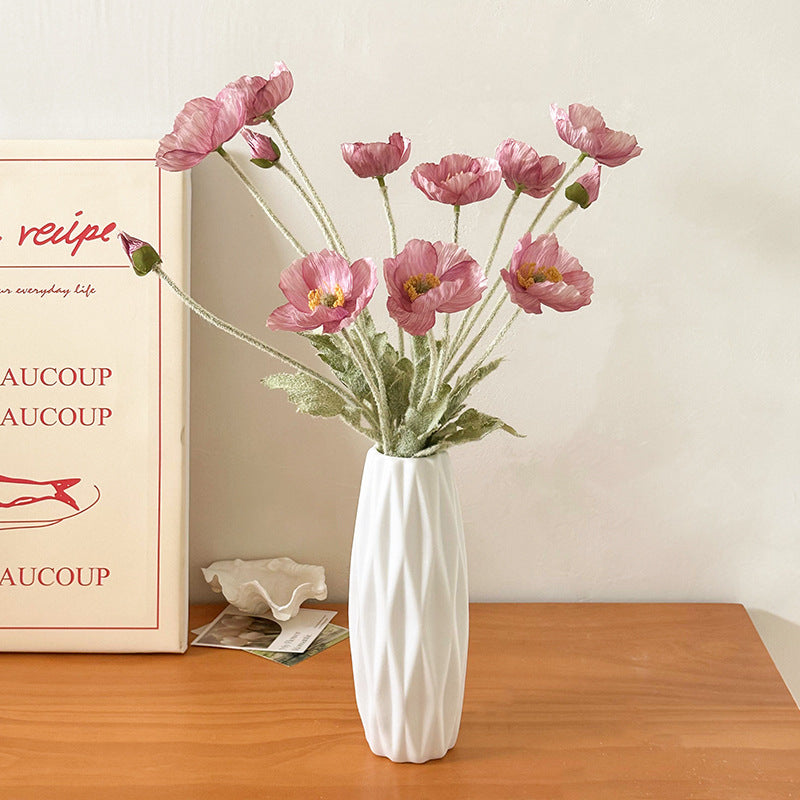 Ceramic Tulip Vase Set with White Flower Arrangements for Living Room Decor
