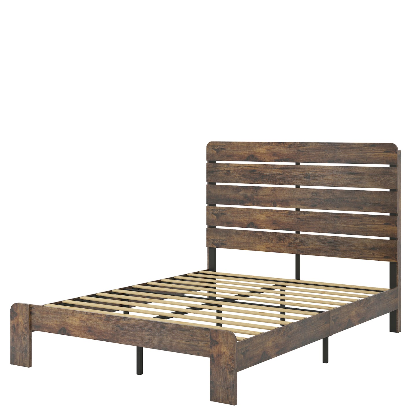 Queen Platform Bed Frame with Underbed Storage - Dark Brown