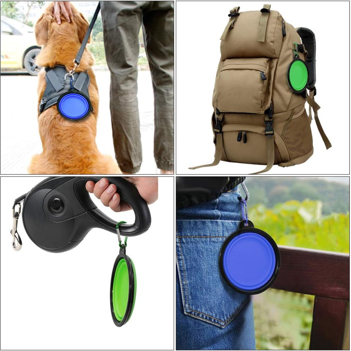 Collapsible Pet Bowl Set for Dogs and Cats - Travel Water & Food Bowls with Carabiners - Multicolor 2 Pack