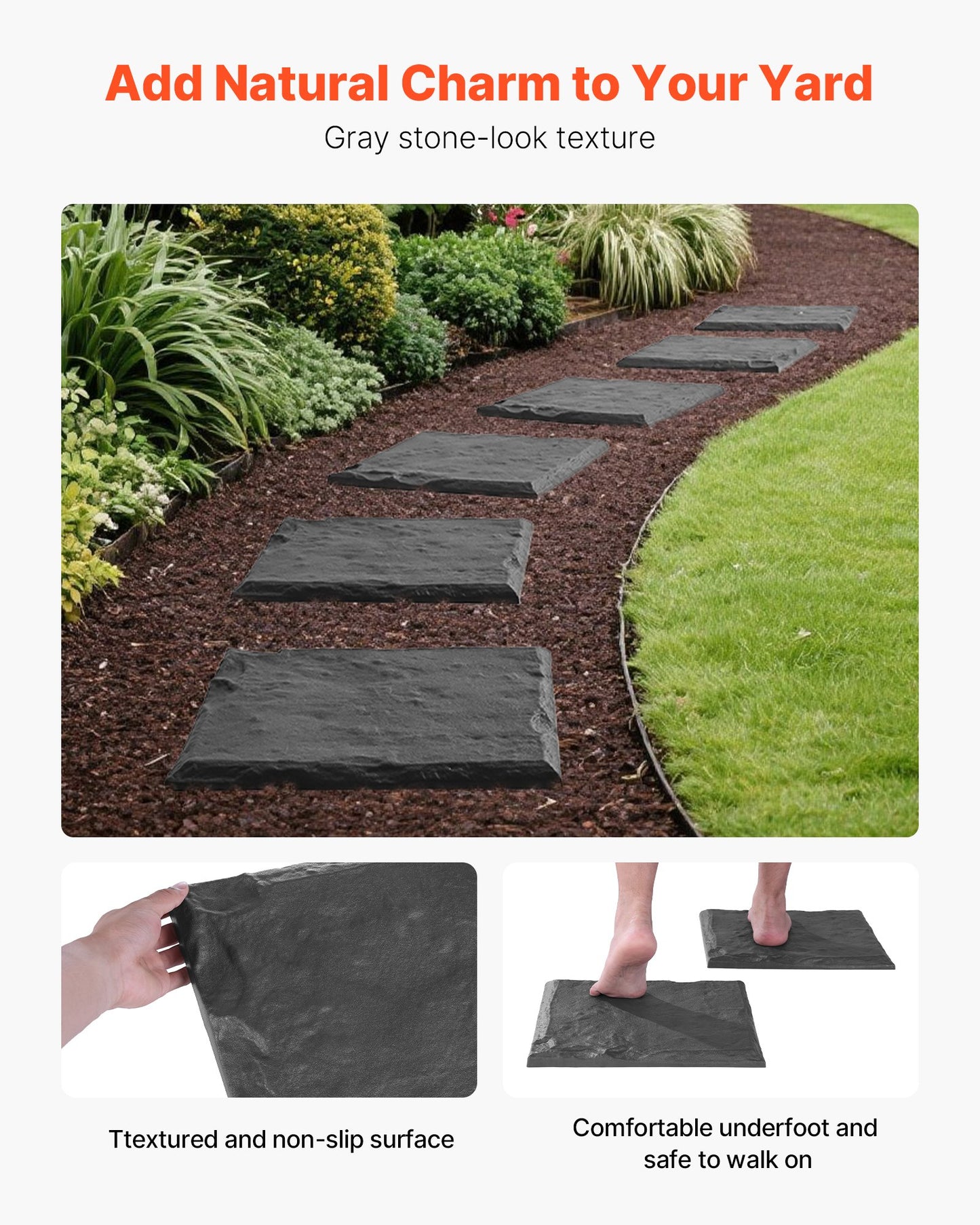 Garden Stepping Stones with Stakes - Weather-Resistant Grey Pathway Pavers 15.5x15.5 Inches (4 Pack)