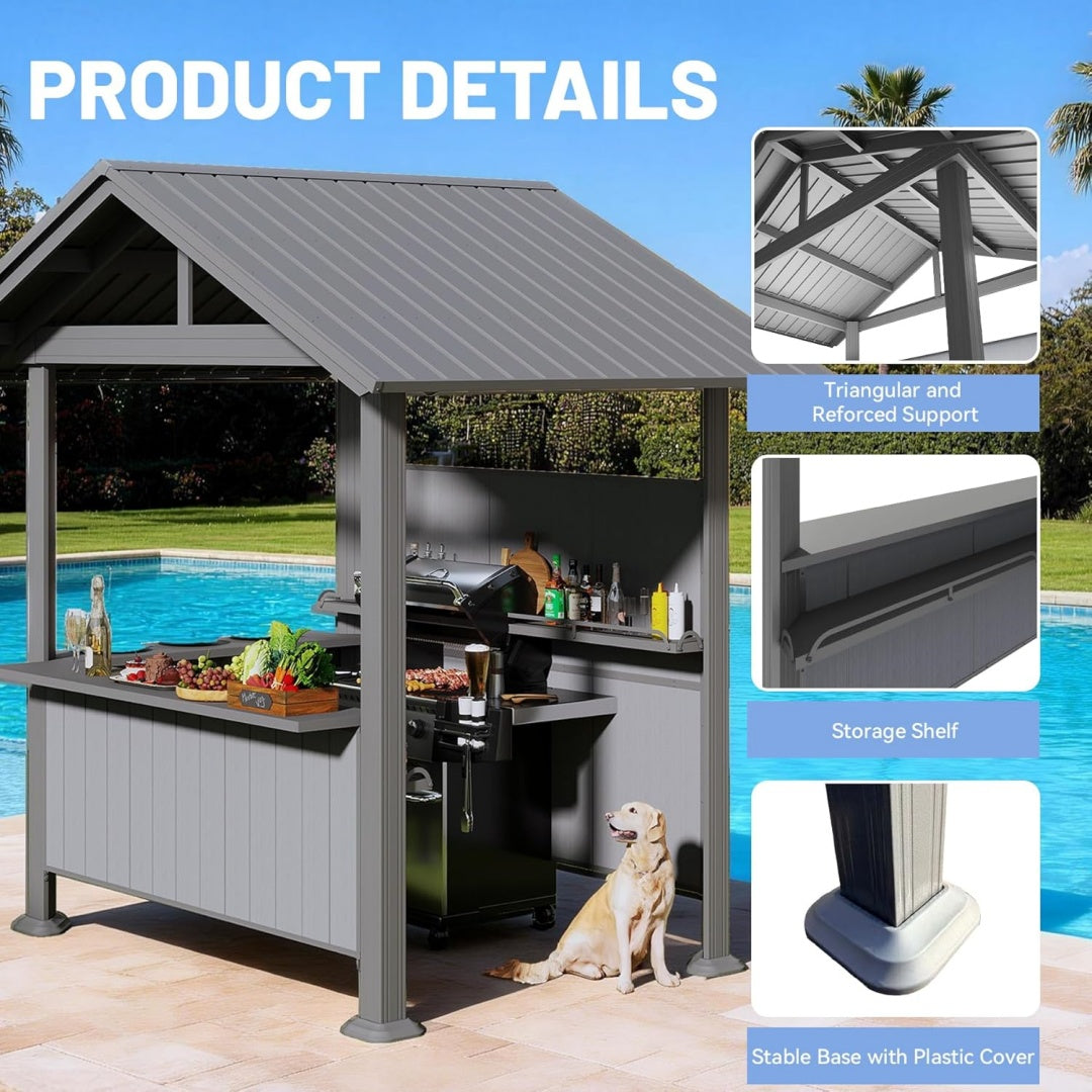9.4X6.2 FT Hardtop Grill Gazebo, Gable Outdoor Gazebo With Storage