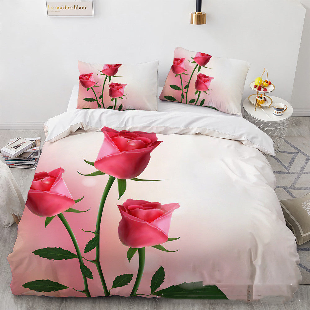 Digital Printing Rose Bedding Set - 3-Piece Home Textile for Bedroom