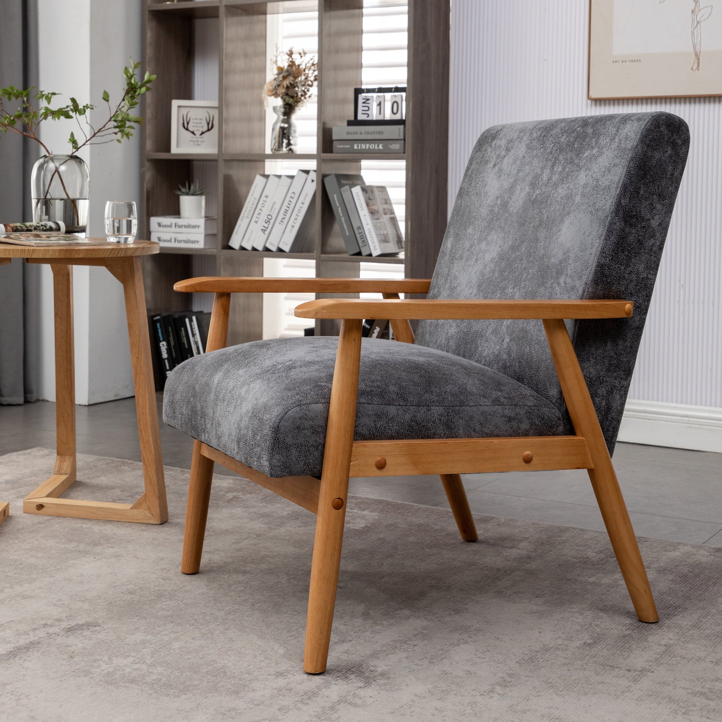 25.38 Wide Classic Mid-Century Modern Arm Chair, Grey