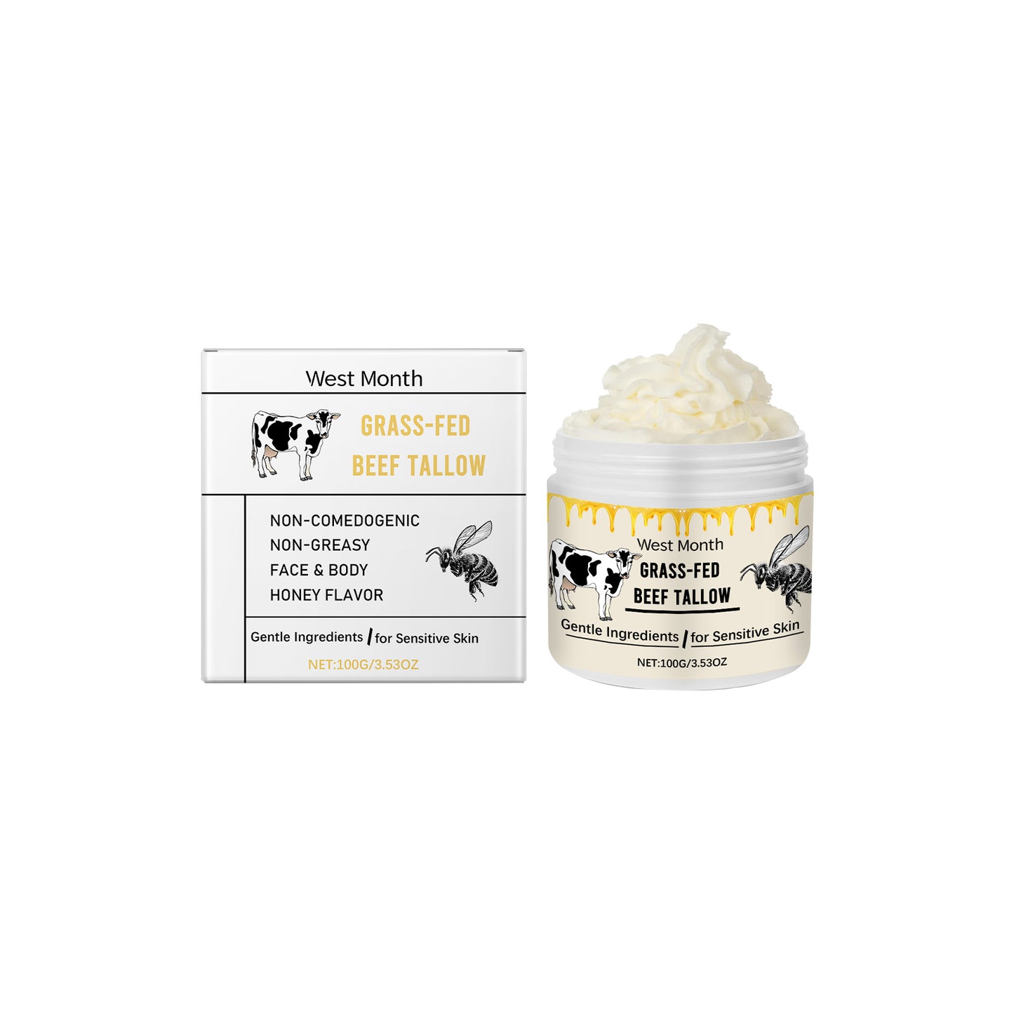 Tallow Moisturizing Cream with Honey & Vanilla - Deep Hydration Body Butter