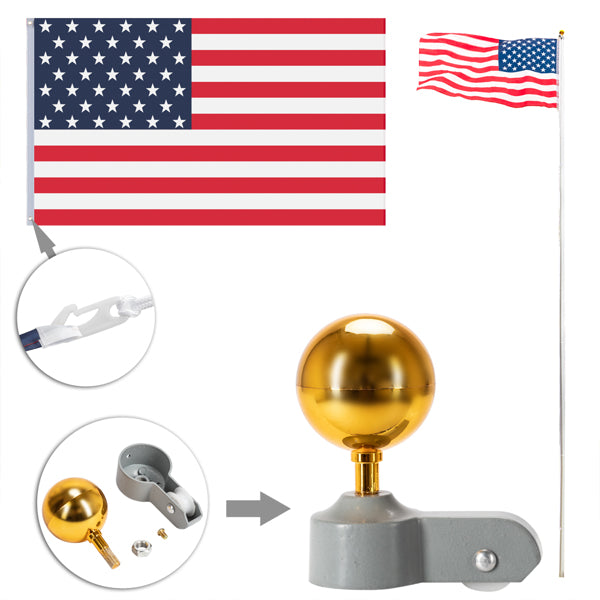 Adjustable Aluminum Flagpole Kit with 2 Flags and Finial - 25ft Outdoor Decoration