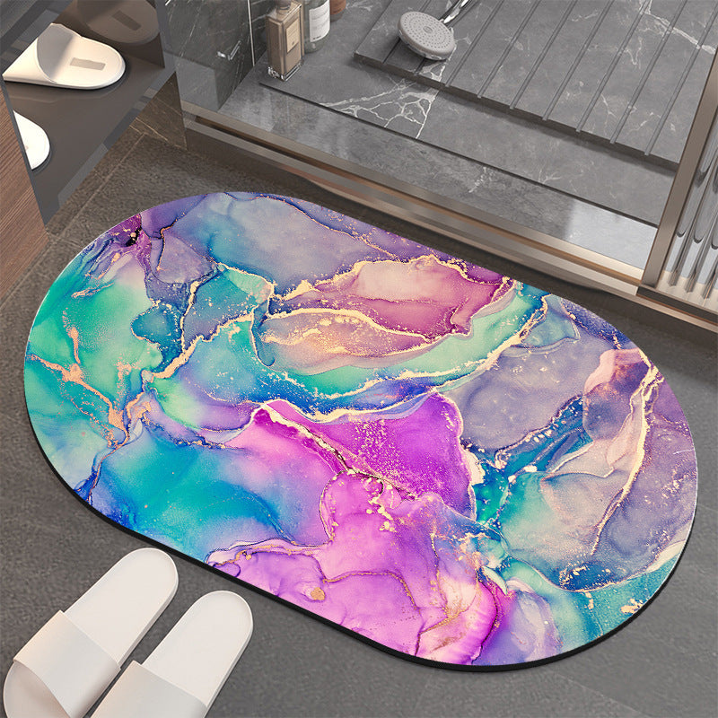 Anti Slip Water Absorbing Toilet Mat - Oval Bathroom Rug, Non-Slip Silicone