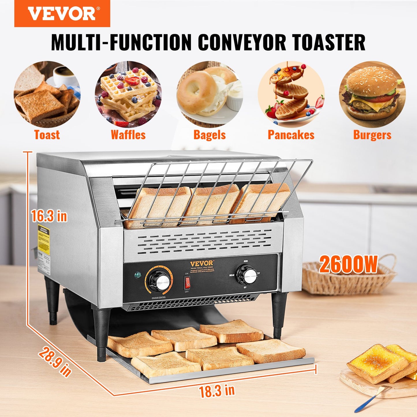 Commercial Conveyor Toaster 450 Slices/Hour Stainless Steel Restaurant Oven - Silver